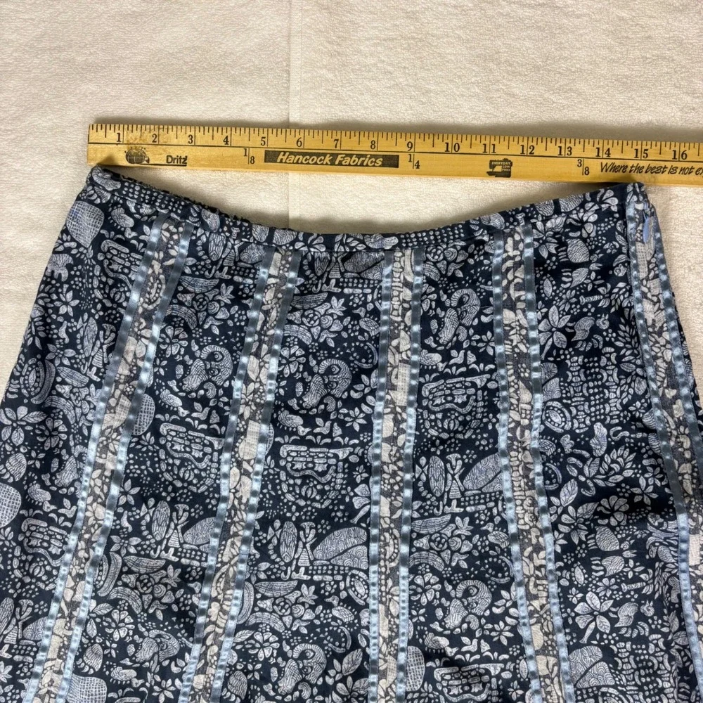 PERUVIAN CONNECTION Pima Cotton Fit Flare MIDI Skirt Womens 12 Blue White Floral - Picture 5 of 9